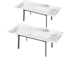 8-10 Personen Gesinterde Stenen Eettafel - 180 cm Uitschuifbare Kerst Keuken Eettafel met Metalen Frame