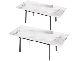 8-10 Personen Gesinterde Stenen Eettafel Vaylen - 180 cm Uitschuifbare Kerst Keuken Eettafel met Metalen Frame