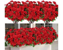 8 bundels kunstbloemen voor buiten en binnen - uv-bestendig - rood - decoratieve kunstplanten voor balkon, balkonbak, hangende tuin, en raambank - net echt en duurzaam