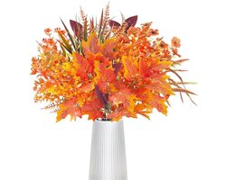 8 bundels kunstherfstbloemen herfstdecoratie herfstboeket kunstmatige eucalyptus, herfsttakken esdoornbladeren kunstbloem decoratie, herfstdecoratie voor binnen en buiten tafel balkonbak