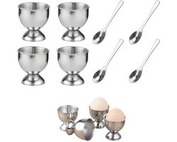 8-deglie Eierhouder - Eierdopje - Roestvrijstalen eierhouder - Metalen eierhouder - Metalen lepel - Inclusief lepel - Gemakkelijk schoon te maken - Keukengereedschap - Geschikt voor restaurants, hotels, keukens en horeca - Zilver