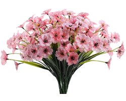 8-delig Kunstboeket - Levensechte Violette Decoratieve Bloemen - UV-bestendige, Onderhoudsarme Kunstplanten - Feestelijke Decoratie - Binnen/buiten, Tuin, Veranda, Vensterbank, Potdecoratieboeket -Roze