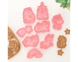 8 Delige Cookie cutter - Cookie mould - Unicorn koekjes uitsteekvormpjes met stempels - Bakken – Cadeau - Eenhoorn koekjes bakken - Verschillende koekjes vormen - LOUZIR