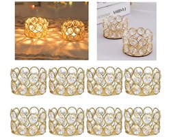 8-delige gouden kristallen theelichthouder, komvormige kaarsenhouder, decoratieve cilindrische diamanten wenskaarshouder, middelpunt voor bruiloften, feesten en woonaccessoires.