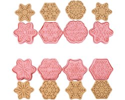 8-delige koekjesstempelset in de vorm van sneeuwvlokken - Koekjesvormen - Kerstsneeuwvlokvormen - Geschikt voor feestelijk bakken - Play-Doh DIY - Taartdecoratie - Roze - 5,6*4,9 cm