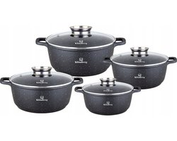 8-Delige Pannenset – Kookpannen Set – Pannen Set – Potten Set – Keukenpannen – Inductie Geschikt – Anti-aanbak Coating – Inclusief Glazen Deksels – Snelle Warmteverdeling – Zwart