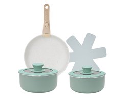8-delige Pannenset – Mintgroen – Verwisselbare Houten Handgreep – Ultra Anti-aanbak – Geschikt voor Alle Warmtebronnen