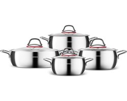 8-delige Roestvrijstalen Pannenset met Glazen Deksel Geschikt voor Alle Warmtebronnen