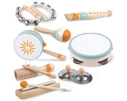 8-delige set baby-muziekinstrumenten - Montessori-muziekspeelgoed voor peuters van 1-3 jaar, houten percussie-instrumentenset, educatief muziekspeelgoed voor kleuters, cadeaus voor jongens en meisjes