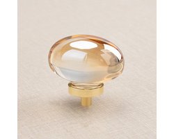 8-delige set champagnekleurige kristallen kastknoppen, gouden glazen kastknoppen, geschikt voor lades van kaptafels, messing meubelgrepen (ovaalvormig)