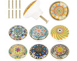 8-delige set keramische meubelknoppen, 39mm ronde kastknoppen in bohemian stijl met diverse patronen voor laden, kasten en meubels