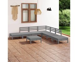 8-delige set tuinmeubels van massief grenenhout, grijs, set van 8 meubelen voor balkon en terras