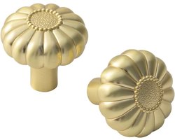 8-delige set van elegante goudkleurige, bloemvormige kastknoppen van geborsteld messing, ladehandgrepen met bloemenpatroon voor de keuken, beslag voor kaptafels en kasten in de slaapkamer.