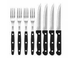 8-delige Steakbestekset – 4 Steakmessen en 4 Vorken – Gekartelde Messen – RVS Lemmet – Kunststof Handvat – BBQ Bestekset