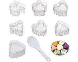8-delige sushi-maakset - Rijstbalvorm - Mini-rijstbalvorm - Sushi-vorm voor kinderen - Inclusief rijstlepel - DIY-rijstbalvorm - Keukengereedschap - Kan gebruikt worden voor het maken van snackboxen, lunchboxen, bento-boxen en sushi - transparant