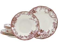 8-delige tafelservieset voor 4 personen - porselein - vintage decor - rood