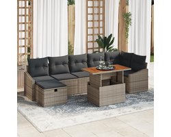 8-delige tuinmeubelset met kussens, grijs, polyrotan, modulaire outdoorbankset met opbergruimte, weerbestendige terrasmeubilair voor balkon en tuin