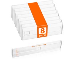 8-delige verstelbare ladeverdelers – 28,5-50,5 cm, voor keuken en kledingkast,Witte plastic ladere organisers – eenvoudig aan te passen – geschikt voor lades en ladenblokken