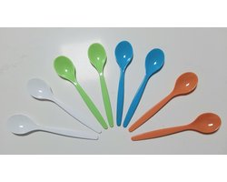 8 gekleurde eierlepels - vrolijke lente kleuren - oranje blauw groen wit - babyhapje lepeltje - eierlepeltjes lentetinten