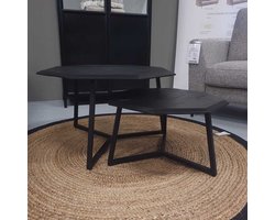 8 hoekige salontafelset van 2 | Mangohout zwart