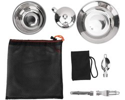 8-in-1 Camping Servies Set Roestvrijstaal Inclusief Bord Kom Beker Bestek