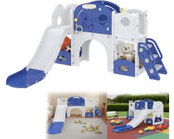 8-in-1 Kinderrutschbaan Met Klimrek, Vrijstaande Rutschbaan, Klimmen, Tunnel & Basketbaldoel – Kinder Rutschbaan Met Klimmen, Klimmen Rutschspelset Met Opbergruimte, Binnen/Buiten