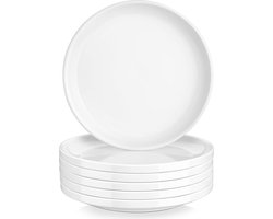 8 inch witte borden schotel set voor dessert - set van 6 ronde borden met lipranden - keramische platen magnetron en vaatwasmachinebestendig Bordenset