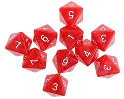 8 kantige dobbelsteen - Cijfers - 8 zijdige dobbelstenen - 10 stuks - Rood