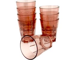 8 Kunststof Drinkglazen - 390ml - Rood Transparant - BPA Vrij - 9x9x11cm