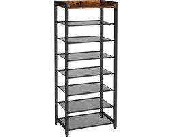 8-laags schoenenrek, smalle schoenenplank, houd 14-16 paar schoenen vast, hoge schoenenstandaard opbergrek met afneembaar metalen gaas frame, voor entree, woonkamer, industrieel, rustiek bruin EBF48XJ01