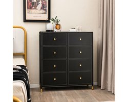 8-Laden Stoffen Ladekast – Brede Opbergkast met Metalen Frame – Vrijstaand Dressoir voor Woonkamer & Hal – Zwart