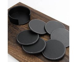 8 Leren Onderzetters voor glazen met Houder – Glasonderzetter voor op tafel – Waterbestendig – 8 stuks – Anti klevend materiaal