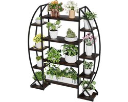8 Levels Indoor Plant Stand: 125 x 30 x 177 cm Metal Plant Rack for Living Room Balcony Presentation Design with Tilt Protection Rustic Brown and Black