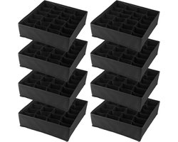 8 Pack 32 x 32 x 10 cm Zwarte Opbergdozen voor Sokken en Ondergoed, Organiser voor Kast en Lade met 24 Compartimenten, Ideaal voor Kleding en Accessoires