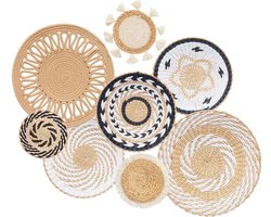 8 Pack boho muur decor, 35 cm muur mand decor ronde handgemaakte opknoping, rotan geweven mand decor voor woonkamer, rustiek plat elegant, boerderij, slaapkamers, tafel instellingen, keuken thuis