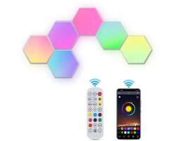 8-pack hexagon led-wandpanelen - RGB gaming-verlichting met app - slim modulair paneel - hexagonale tegels - push-glide - uitschuifbare vormen - verlichting