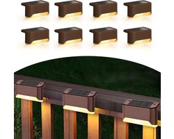 8-pack zonnelampen – Traplampen – solar tuinverlichting - zonnelamp - 8 x 4,5 x 5 cm – Bruin – ABS