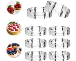 8 Pcs Perforated 8 cm Tower Pie Cake Rings - Stainless Steel Baking Tool for Mousse Fruit Dessert