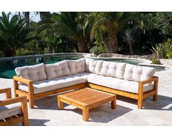 8-Piece Garden Lounge Set with Cushions, Solid Wood Garden Furniture Furniture Set Garden Set Garden Set Garden Set Middle Sofa Corner Sofa Stool Table Pine Wood Cover Colour: Cream White-Industrohome