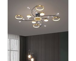8 Ringen Plafondlamp - Moderne LED Kroonluchter - Goud/Zwart - Dimbaar Met Afstandsbediening - 100 cm