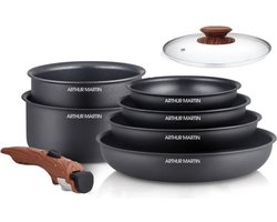 8 - Room keukenbatterij Arthur Martin - Aluminium - houten handgreep - Alle lichten inclusief inductie