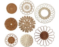8 stks/set geweven kunst aan de muur, holle bloemvorm rotan wanddecoratie, boho woondecoratie voor boerderij, woonkamer, kinderkamer geweven kunst