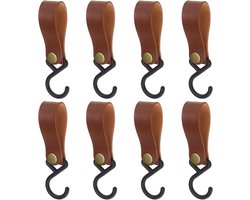 8 stucks S-vormige plastic haken van PU-leer - Haken voor buitenkamperen - Garderobe voor keuken en badkamer - Ornamenten voor het ophangen van riemen - Bruin