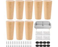 8 Stukken Meubelpootjes - Houten 10 cm Sofa Poten - Eiken Robuuste Ronde Meubelpoten met Montageplaten en Schroeven - Zware Belastbare Kastpoten voor Sofa, Bed, Kast