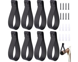 8 stuks 26,8 cm gordijnroedehouder van PU-leer, wandmontage, lussen, decoratieve wandhaken met schroeven, voor roeistangen, voor het ophangen van handdoeken, macramé, kunstdecoratie (zwart)