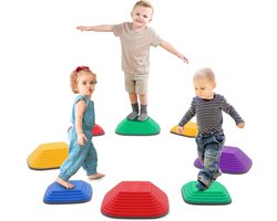 8 stuks Balancestenen voor kinderen - Antislip Stepping Stenen Set - Stapelbare Rivierstenen Hinderniswegen - Binnen en Buiten - Coördinatie Bevorderen