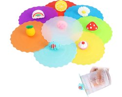 8 Stuks Cartoon Silicone Drinkbekercovers, Herbruikbare Antistof Deksel, Voedselveilige Silicone Lids voor Koffie, Bier en Wijn Glazen, Creatieve Ronde Bekerdeksels