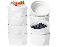 8 stuks crème brûlée-schaaltjes, soufflévormpjes, ovenvaste vormpjes, keramische ramekins voor ragout fin schalen, lekker gekruid vlees, muffin, panna cotta, 7,5 cm 120 ml, wit