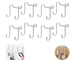8-stuks Deurhaak - Ladedeurhaak - Zware deurhaak - Roestvrij staal - Met anti-kras rubberen punt- Eenvoudig te gebruiken - Multifunctioneel - Geschikt voor het ophangen van kleding, hoeden, shirts, handdoeken en diversen - Zilver