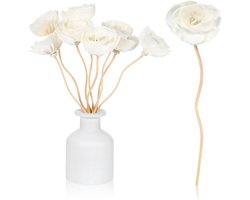 8 stuks diffuserstaafjes met bloemen van sola-hout, rotan geurstokjes, vervangingsset voor etherische oliën, handgemaakte aromatherapiebloemen voor kamergeur en decoratie, wit